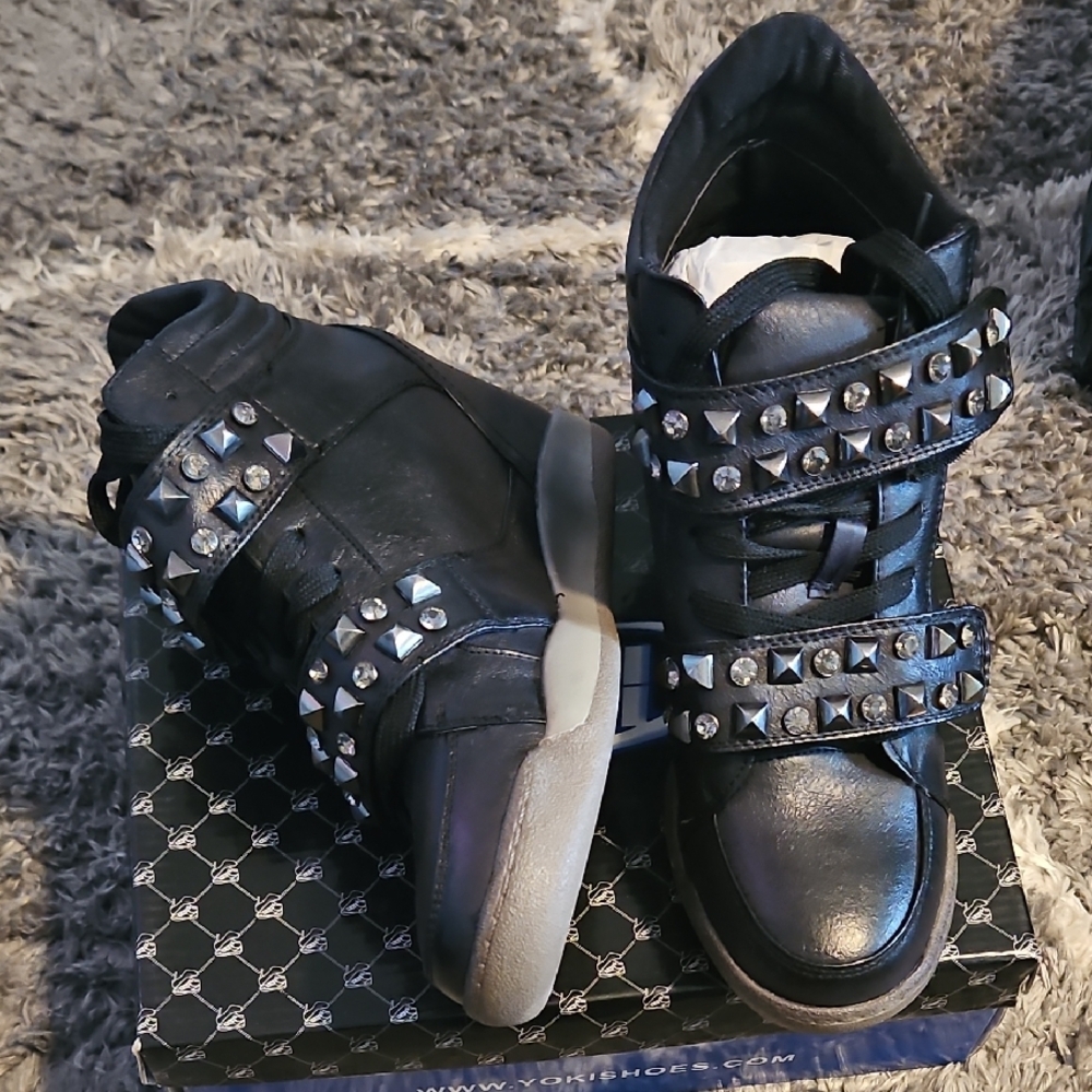 Studded Black Wedge Sneakers